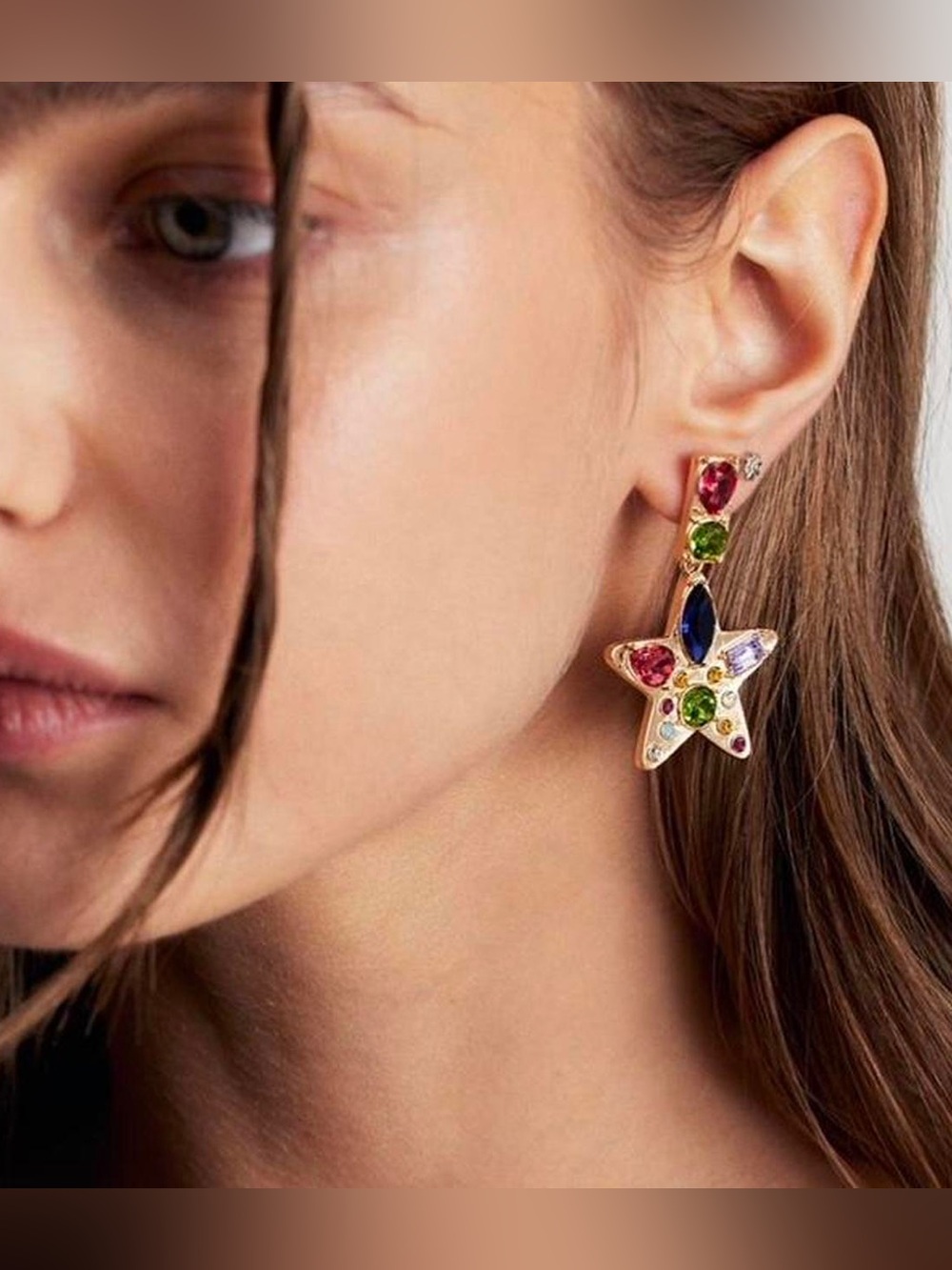 NWT Free People Nancy Ann Star multi Gem stone Silver Earrings - Picture 2 of 9
